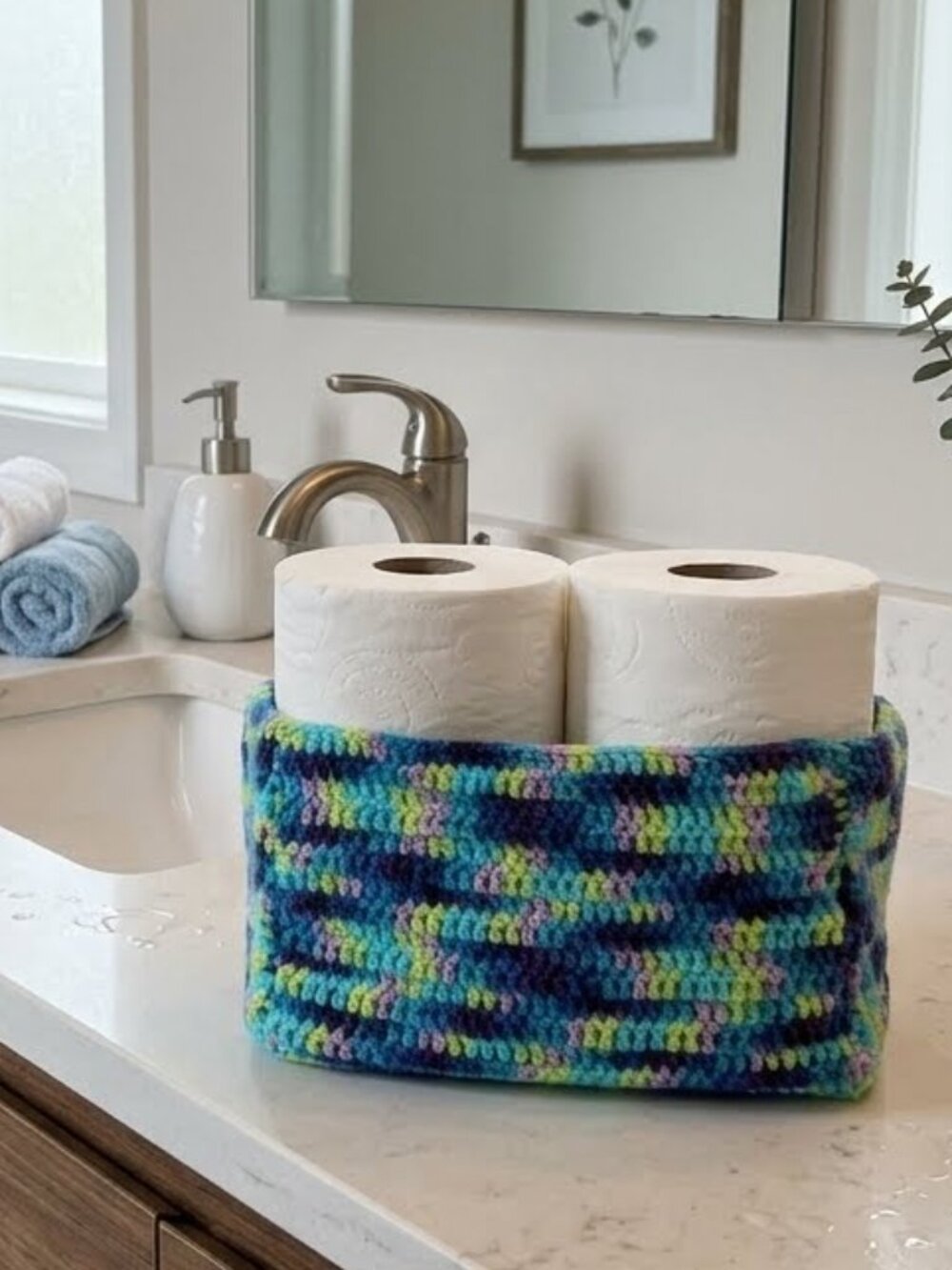 Handmade Rectangular Crochet Bathroom Storage Collapsible Fold-Away Organizer